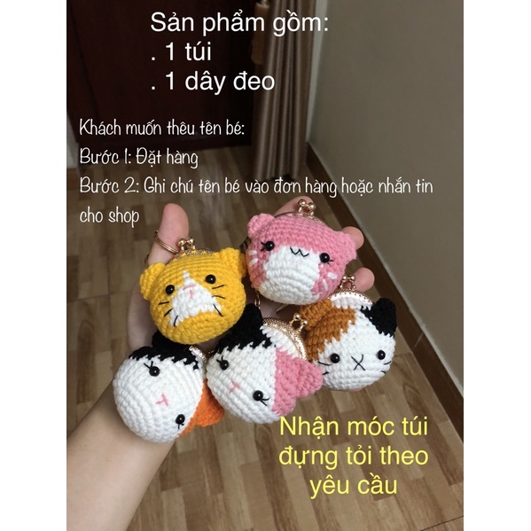 Túi đựng tỏi cho bé sơ sinh bằng len handmade nhiều mẫu hình con mèo