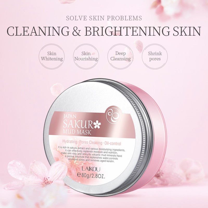 LAIKOU Sakura Mud Mask Làm sạch sâu loại bỏ mụn đầu đen Kiểm soát mặt nạ đất sét Mặt nạ chăm sóc da 80g