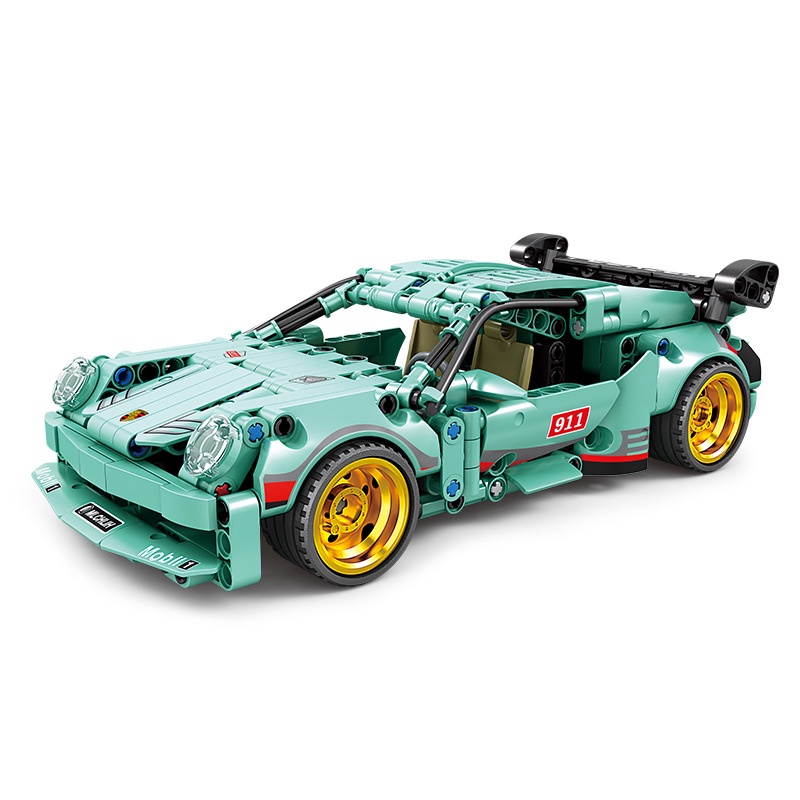 Đồ chơi lắp ráp mô hình ô tô siêu xe Tiffany Blue Porsche 911 bánh đà chạy cót 400 chi tiết cho bé