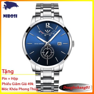 Đồng Hồ Nibosi Nam Chính Hãng Fullbox Dây Thép Không Gỉ Có Lịch Size 43mm Tặng Pin Kèm Phiếu Mua Hàng 49k