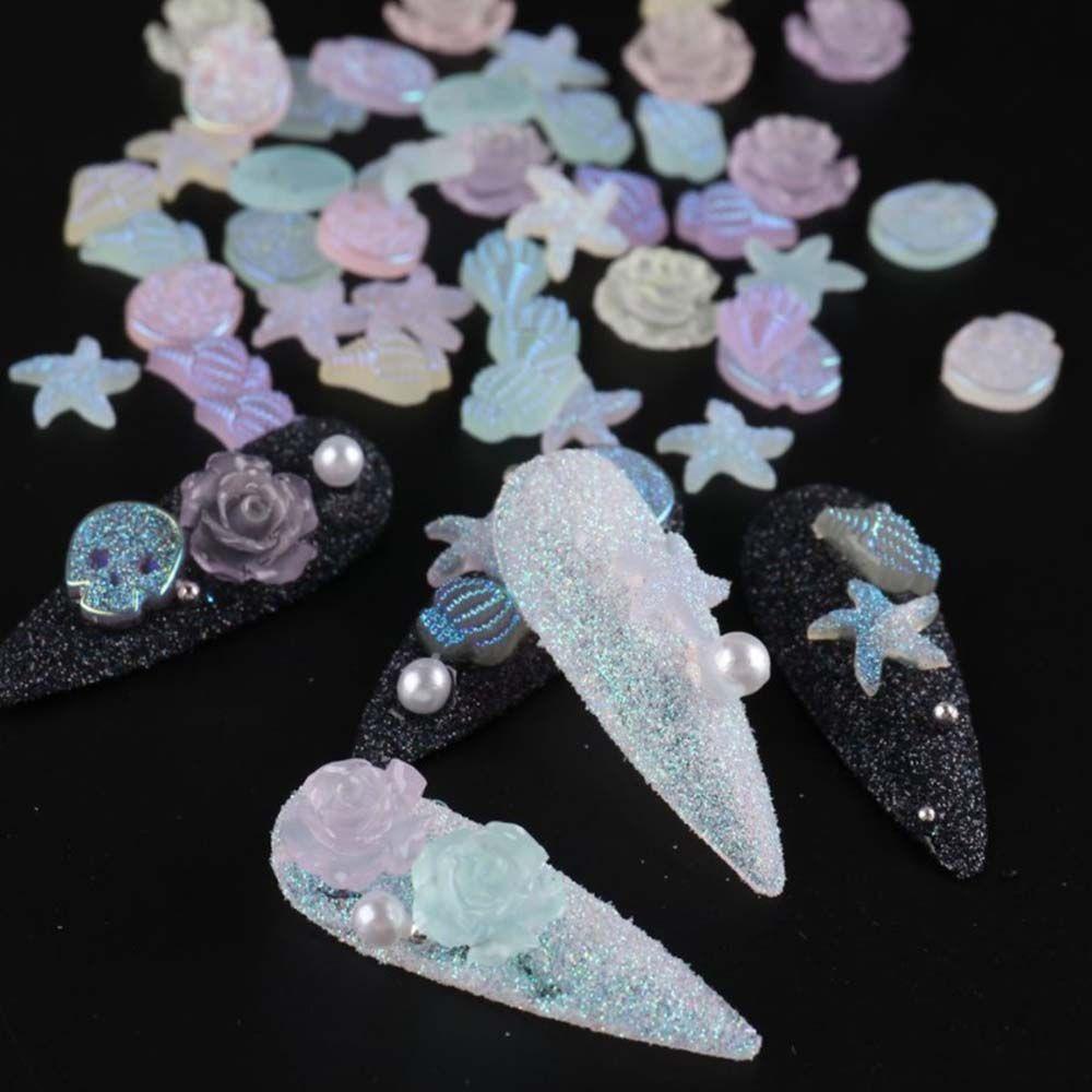 Bộ Phụ Kiện Trang Trí Móng Tay Nghệ Thuật Hình Hoa Trà Và Sao Biển Bằng Nhựa Resin Dạ Quang Thời Trang