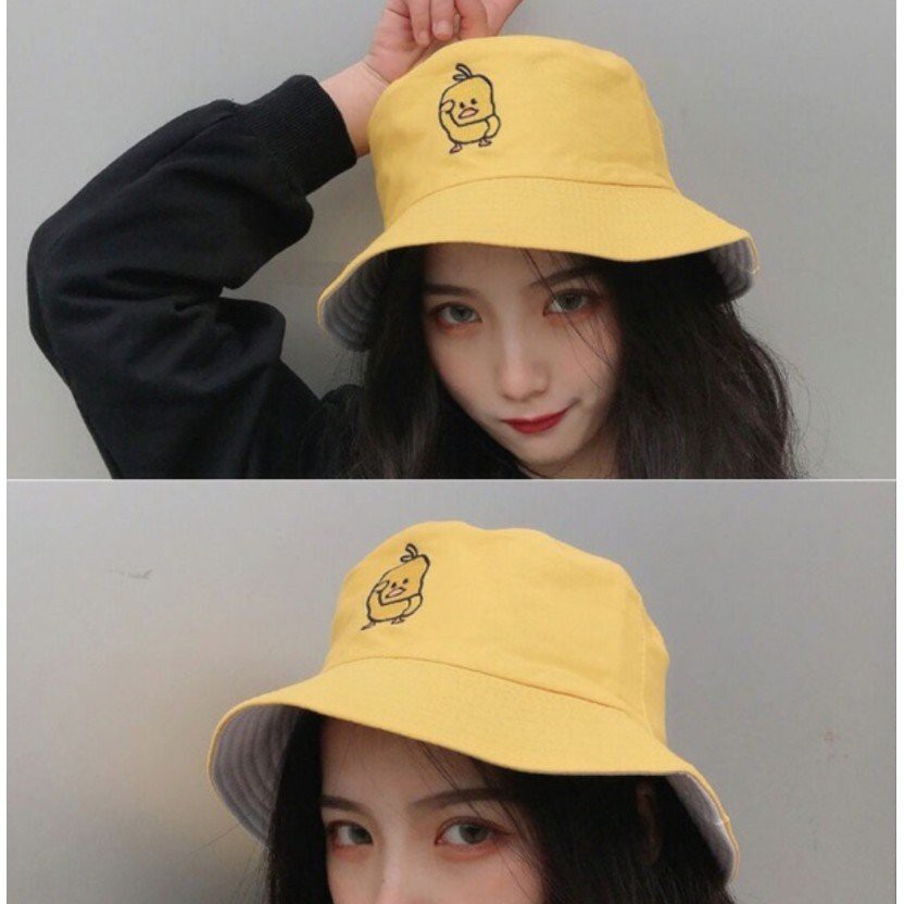 MŨ BUCKET 2 MẶT THÊU HÌNH CHÚ VỊT SIÊU DỄ THƯƠNG CHO NAM NỮ