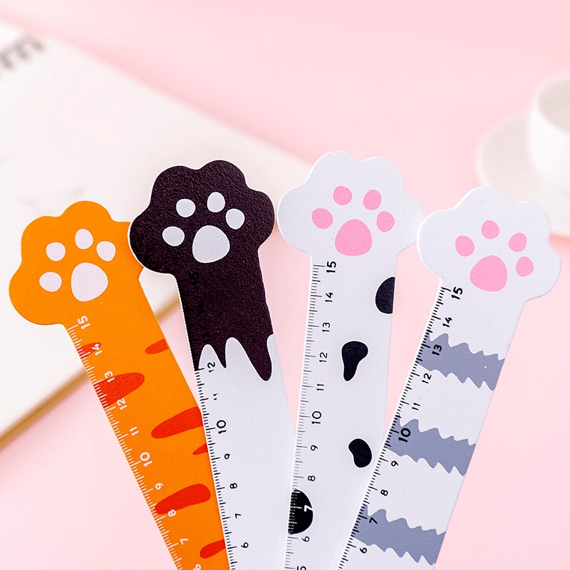 1 Thước Gỗ Hình Dấu Chân Mèo Hoạt Hình 15cm