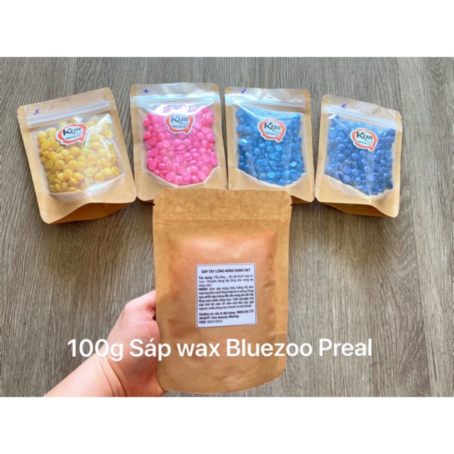 100g Sáp wax lông nóng viên Bluezoo siêu dưỡng cho Da nhạy cảm Preal Hard wax beans Ánh nhũ