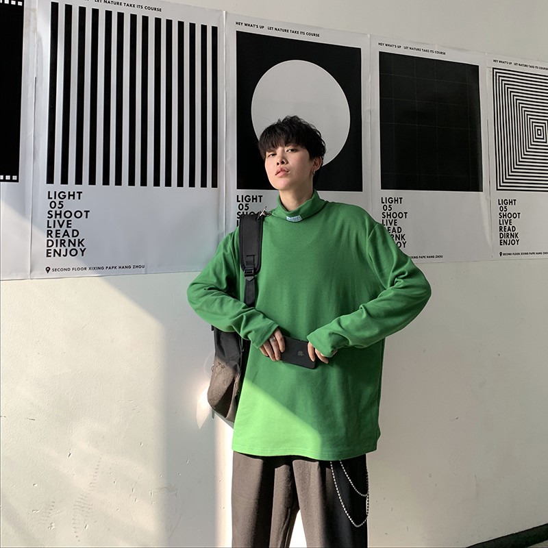 Áo Thun Cotton Tay Dài Cổ Tròn Màu Trơn Phong Cách Nhật Bản Cho Nam Màu Sắc | BigBuy360 - bigbuy360.vn