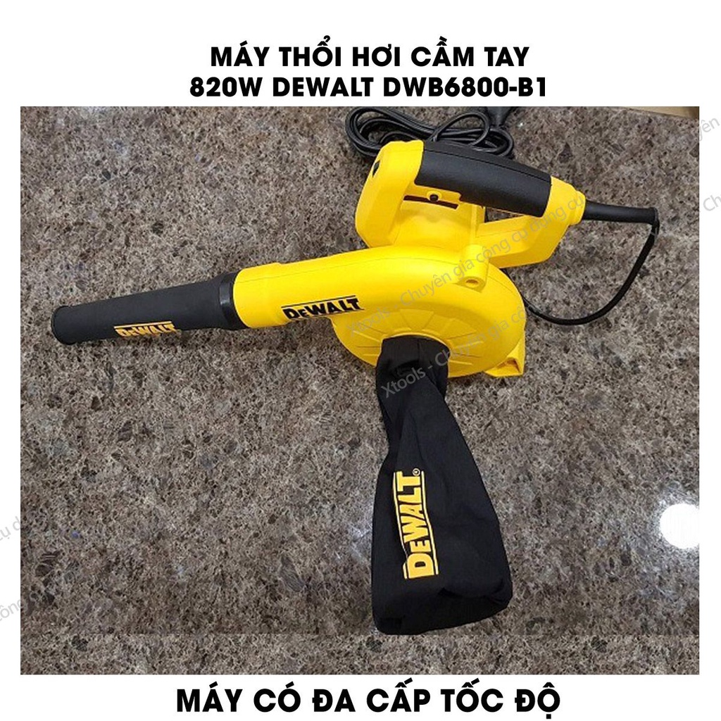 Máy thổi hút bụi DeWALT DWB6800-B1 công suất 800W tặng kèm túi chứa bụi, ống và 2 vòi hút bụi. Máy thổi/hút bụi cầm tay