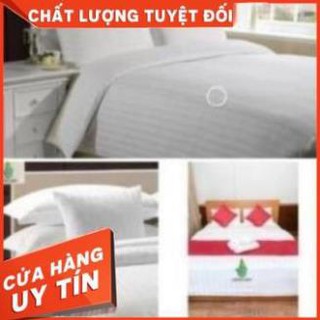 Bộ ga và vỏ gối 1m6 x 2m, cotton mềm, mát trắng sọc phong cách khách sạn (nệm cao 5cm - 27cm )
