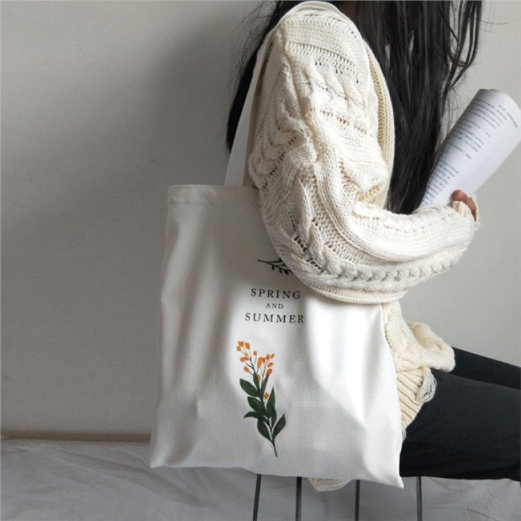 Túi tote vải canvas đựng đồ phong cách Hàn Quốc in hình hoa cải siêu đẹp ZIMI
