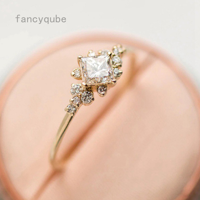 Nhẫn đính phụ kiện hình vuông đính đá zircon nhân tạo thời trang cho nữ
