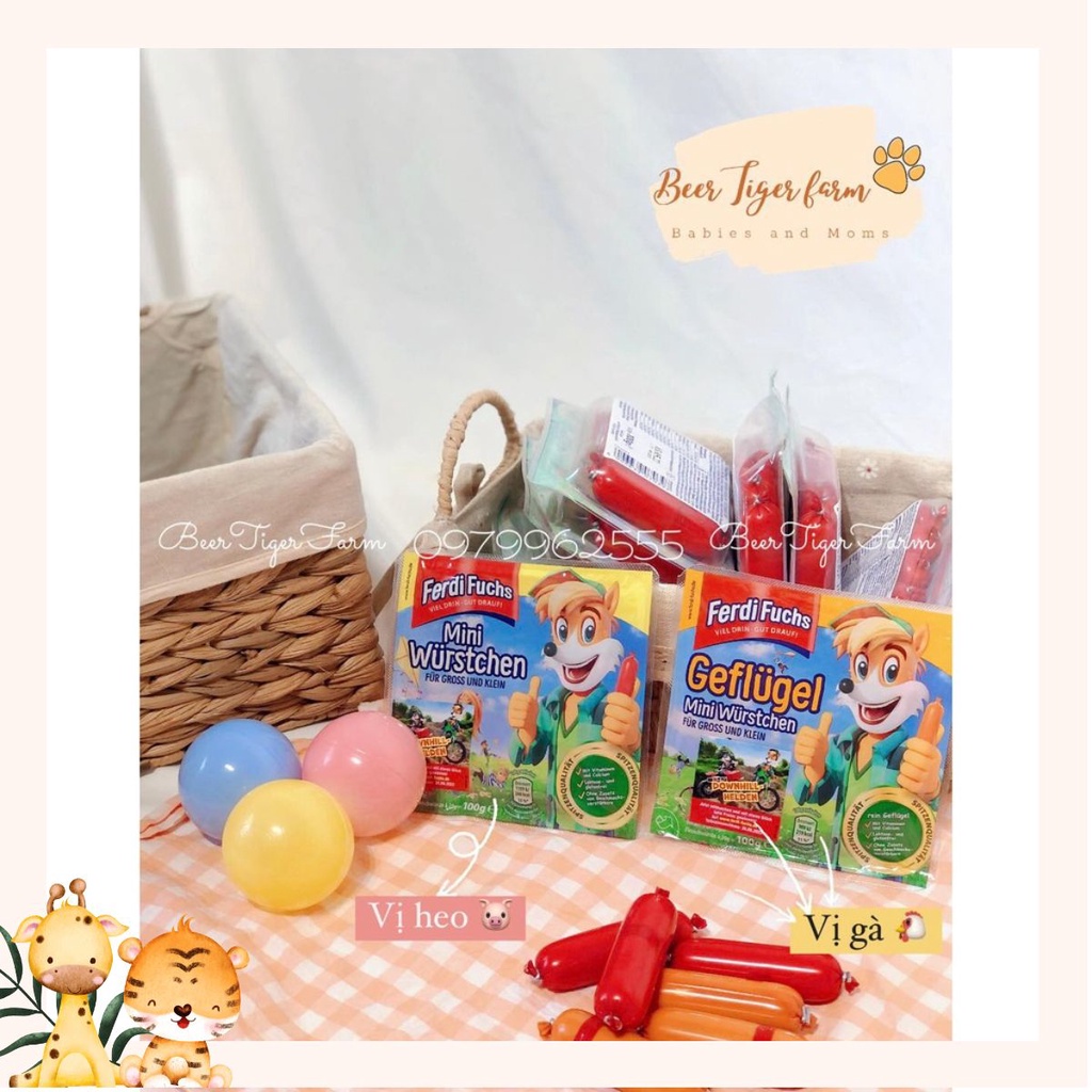 Xúc xích thịt tươi Ferdi Fuchs của Đức cho bé 12M không chất bảo quản-BEERTIGERFARM