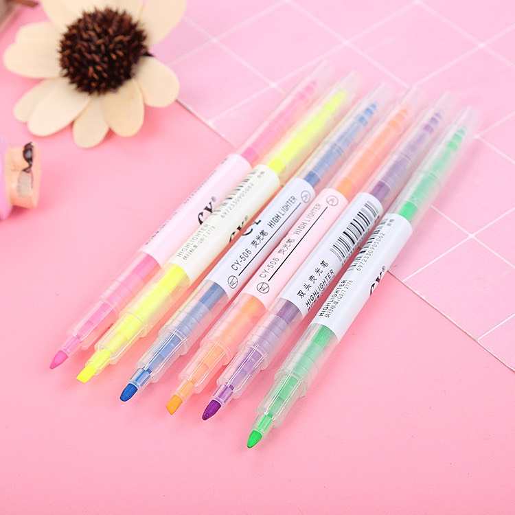 Bộ 3 bút 6 màu dạ quang highlight Béo shop bút đánh dấu 2 đầu marker dễ thương B08