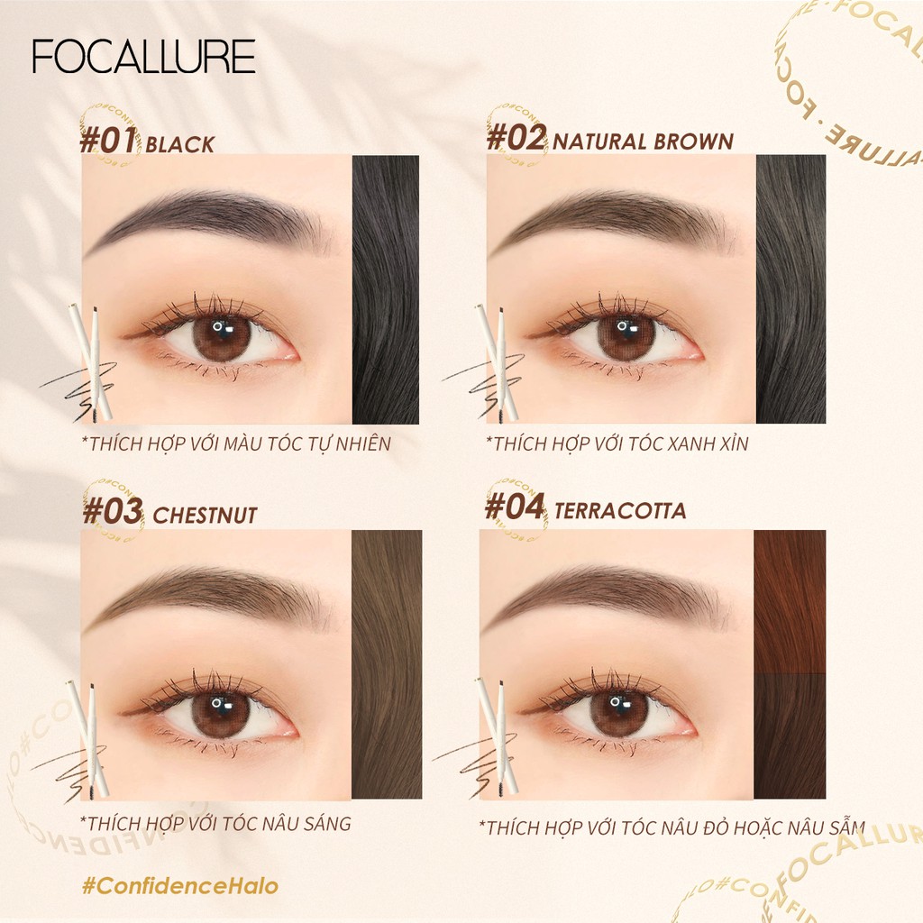 Bút chì kẻ lông mày Focallure Confidencehalo mềm mượt lâu trôi lên đến 12 giờ