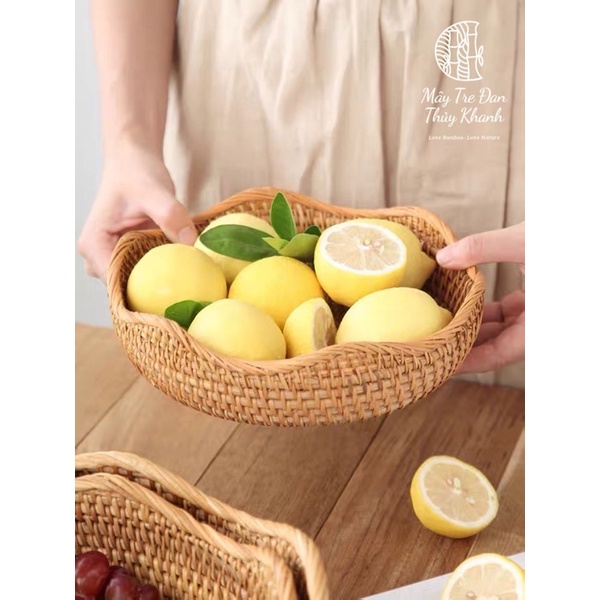 Bát mây tròn viền lượn sóng, rổ mây đựng hoa quả bánh kẹo, khay mây decor | BigBuy360 - bigbuy360.vn