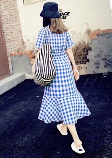 Đầm caro xanh đuôi cá