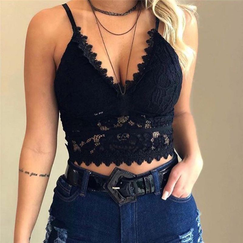 Áo croptop hai dây cổ chữ V phối ren hoa gợi cảm size S-3XL cho nữ | BigBuy360 - bigbuy360.vn