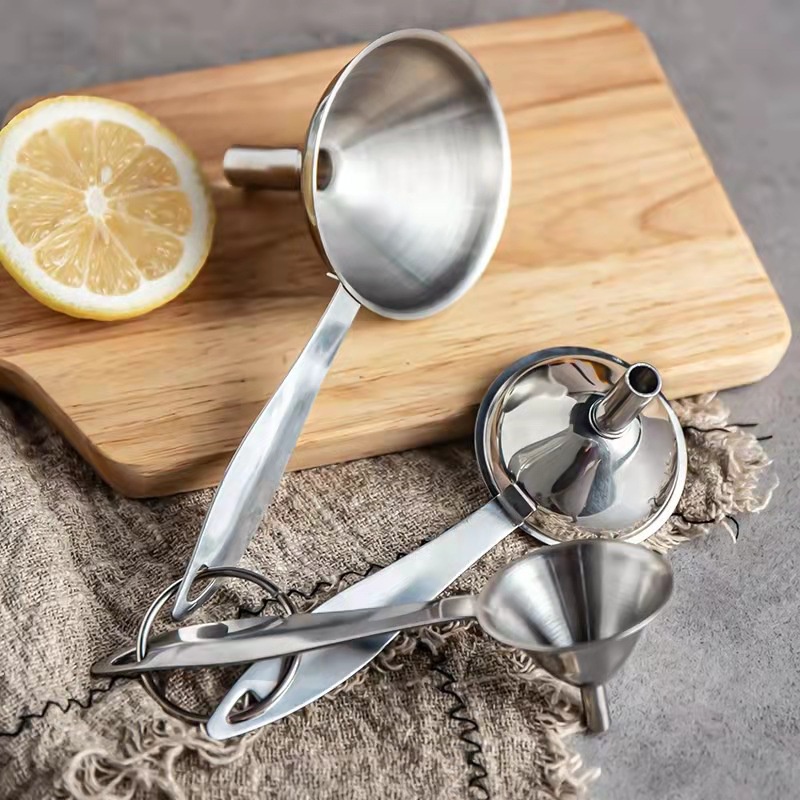 Bộ 3 phễu Inox 304 không gỉ chịu nhiệt cao cấp - Phễu rót dung dịch chất lỏng dầu ăn đa chức năng KOOBEE