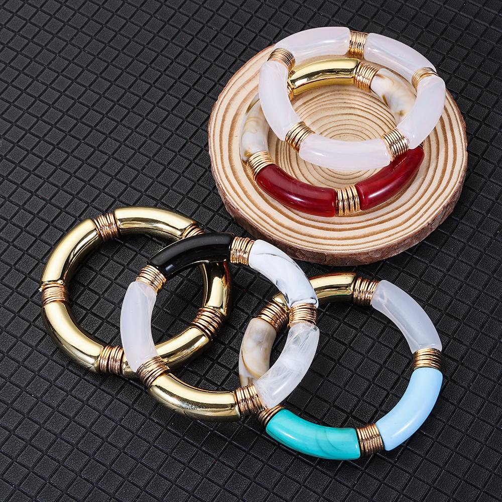 ORIENTLII Vòng Tay Acrylic Hình Ống Tre Hàng Mới