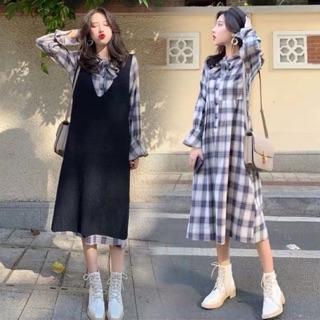 Đầm vintage kẻ caro nhiều size