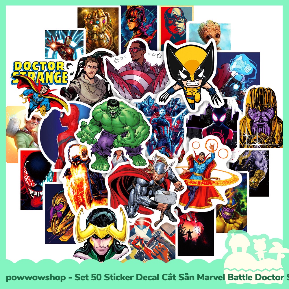 [Sẵn VN - Hỏa Tốc] Set 50 Sticker Mini Decal Dán Trang Trí Vật Dụng Mẫu Marvel Universe Battle Superhero