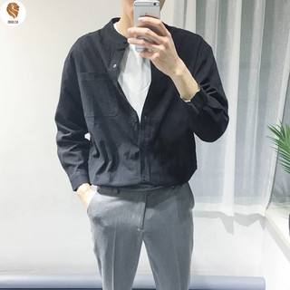 Áo Sơ Mi Cổ Tàu Nam Dài Tay, Áo Cổ Trụ Kiểu Dáng Thời Trang Phong Cách Hàn Quốc, Vải Đũi ACT01