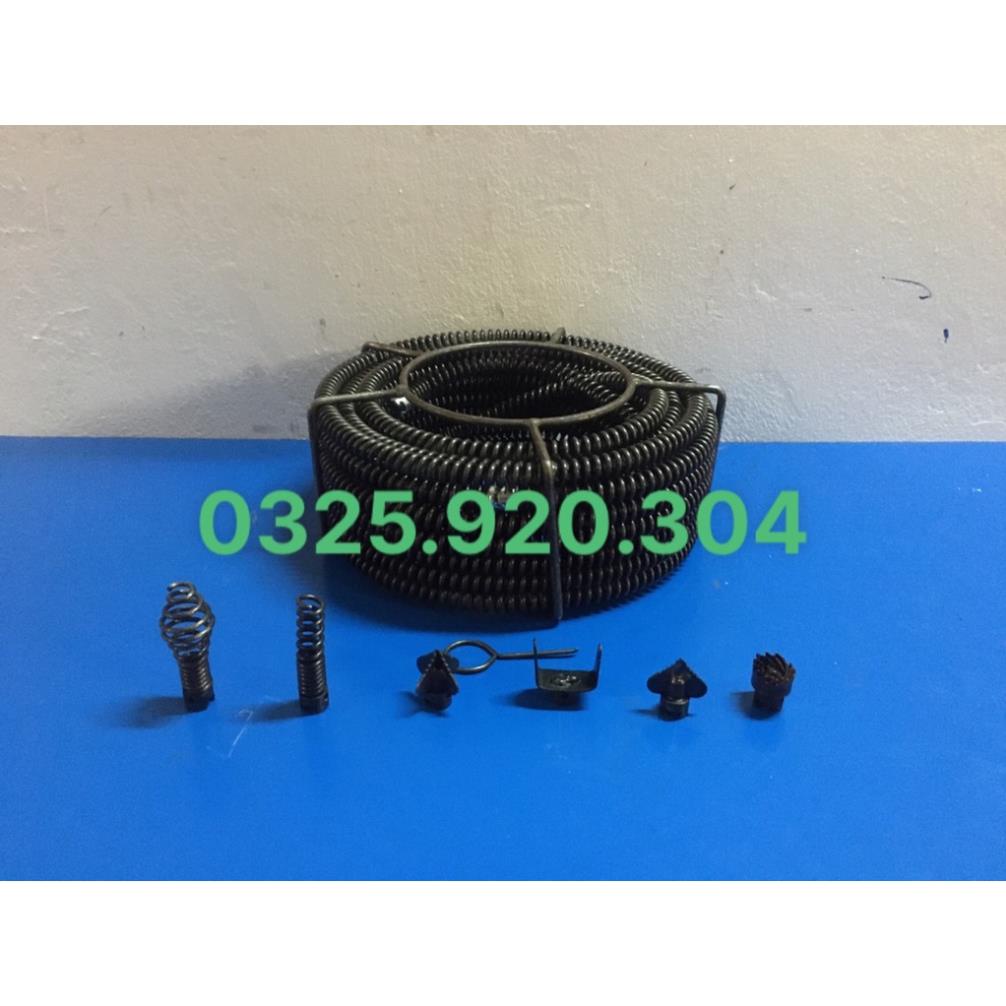 Dây thông cống 3m dùng máy khoan + 6 đầu thông + 1 kết nối máy khoan