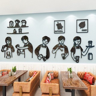 Tranh dán tường mica quầy pha chế 5 người trang trí quán cafe, trà sữa