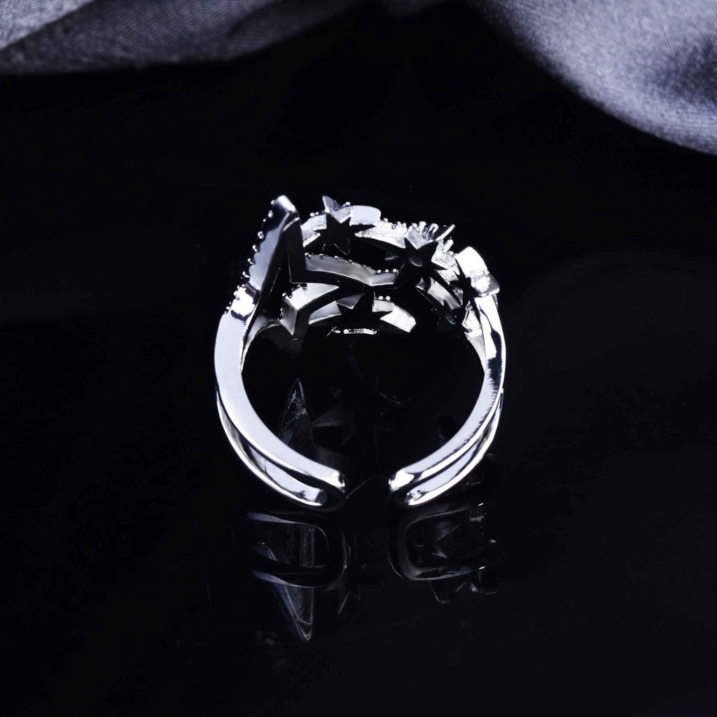 Nhẫn Mạ Bạc 925 Đính Đá Zircon Hình Ngôi Sao Năm Cánh Có Thể Điều Chỉnh Kích Cỡ