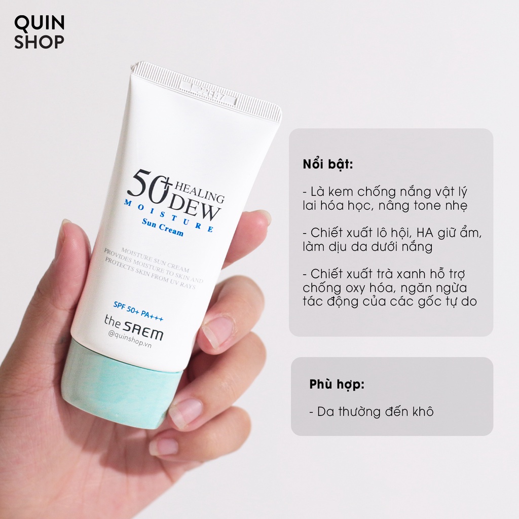Kem Chống Nắng Cho Da Khô, Dầu, Nhạy Cảm The Saem Eco Earth Power, Healing Dew Moisture Sun Cream SPF50+ 50ml