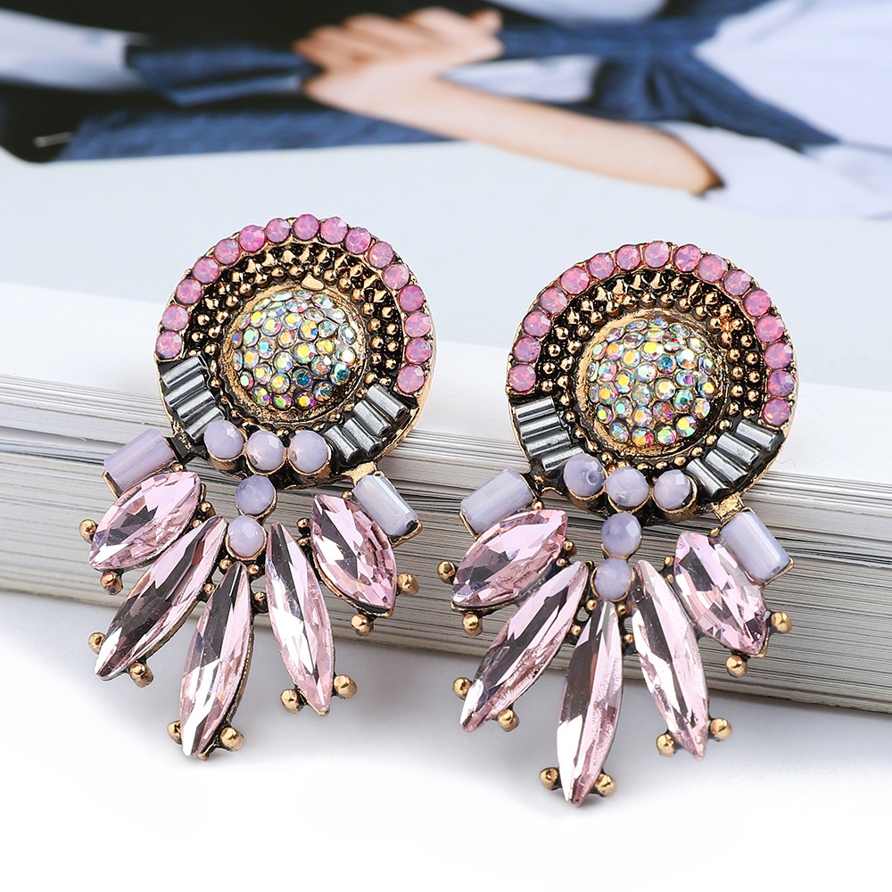 Khuyên tai Pinkdudu PD841 hợp kim đính đá thủy tinh phong cách bohemia thời trang cho nữ