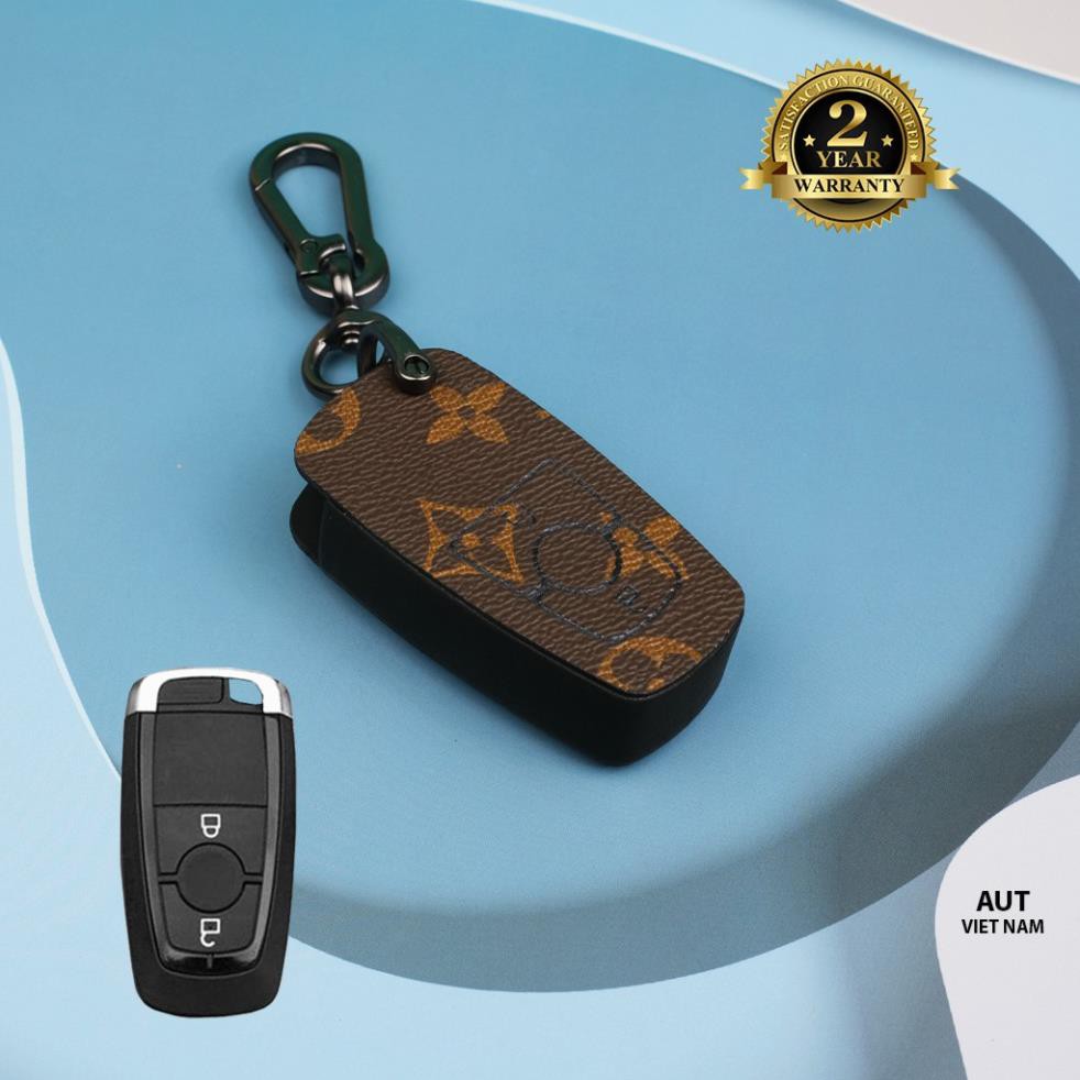 Bao da chìa khóa Ford 2 nút (Ford Ecosport, Everest, Ranger, Explorer 2019) nút da Canvas LV xẻ túi
