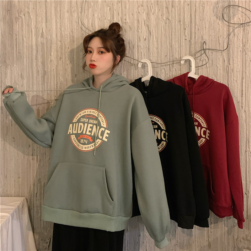 Áo hoodie nữ dáng rộng in hình hoạt hình có túi chất nỉ ngoại dày mịn thời trang gây bão thị trường việt