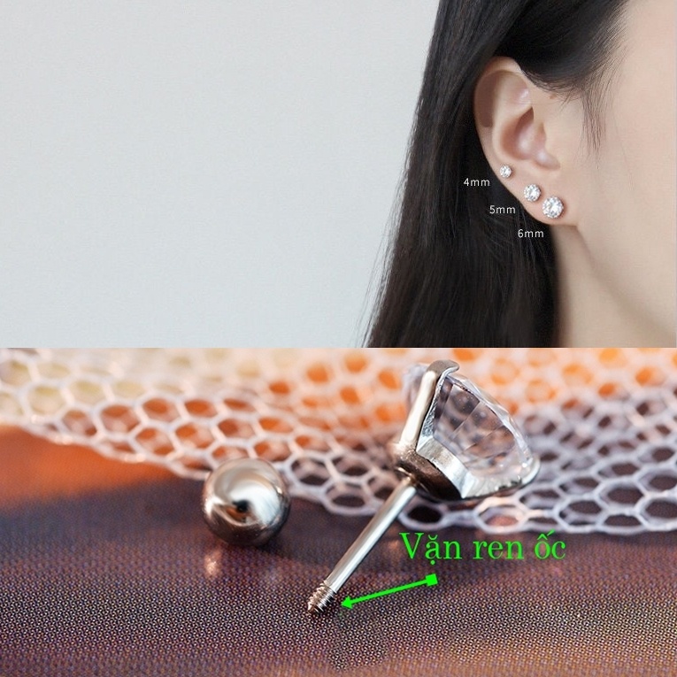 Bông tai đính đá trắng không đen gỉ dùng cho Nam Nữ (giá 1 chiếc)