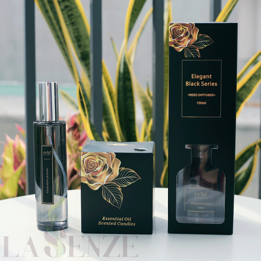 Tinh Dầu Nước Hoa Khuếch Tán + Xịt Thơm + Nến Thơm Elegant Black Series