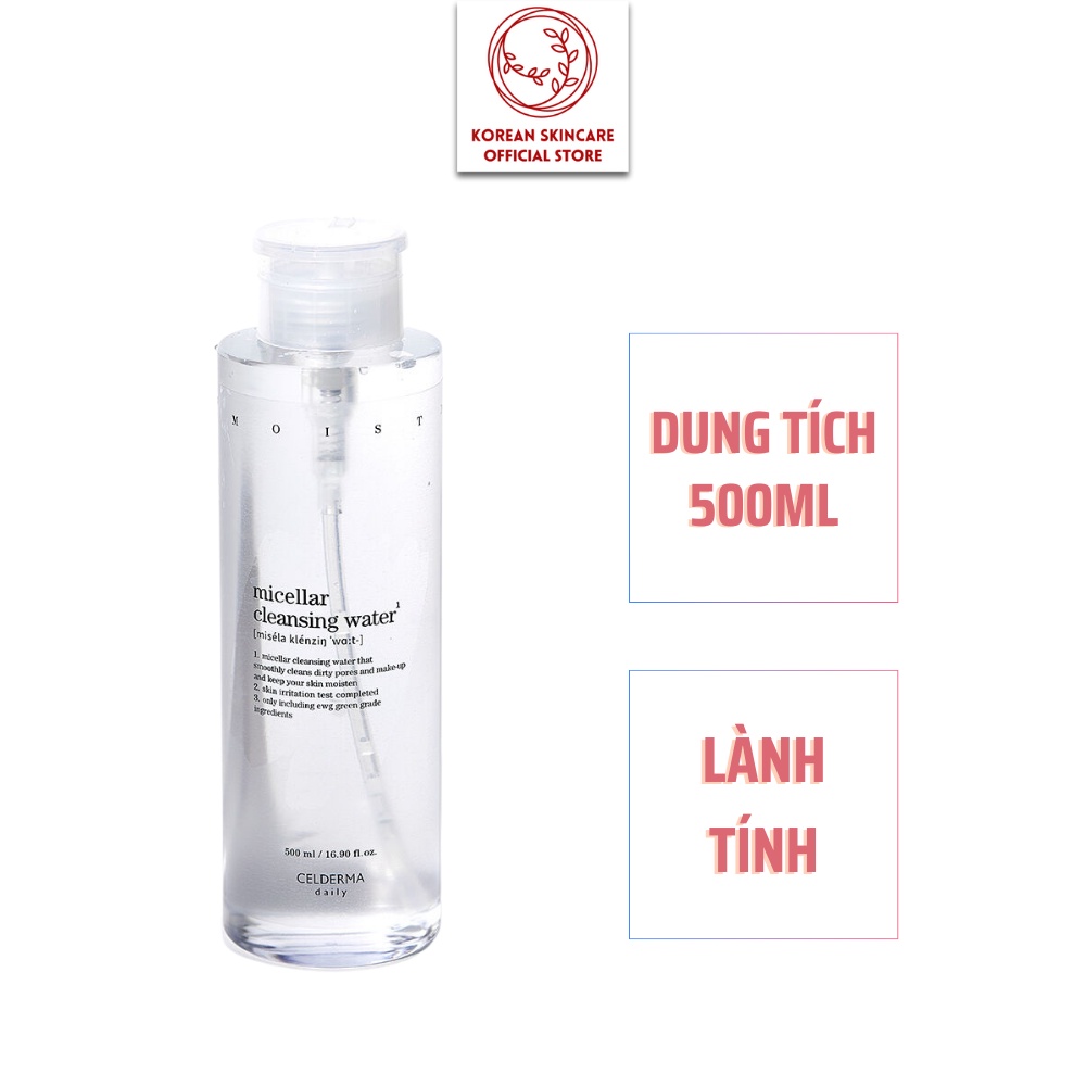 Nước tẩy trang Celderma Micellar Cleansing Water 500ml làm sạch sâu phù hợp với mọi loại da