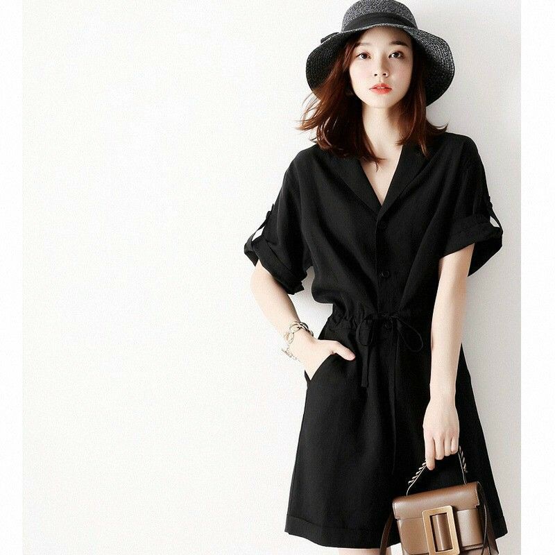 Jumpsuit ngắn lụa chéo ống rộng, bộ jum đùi cổ vest - DTH