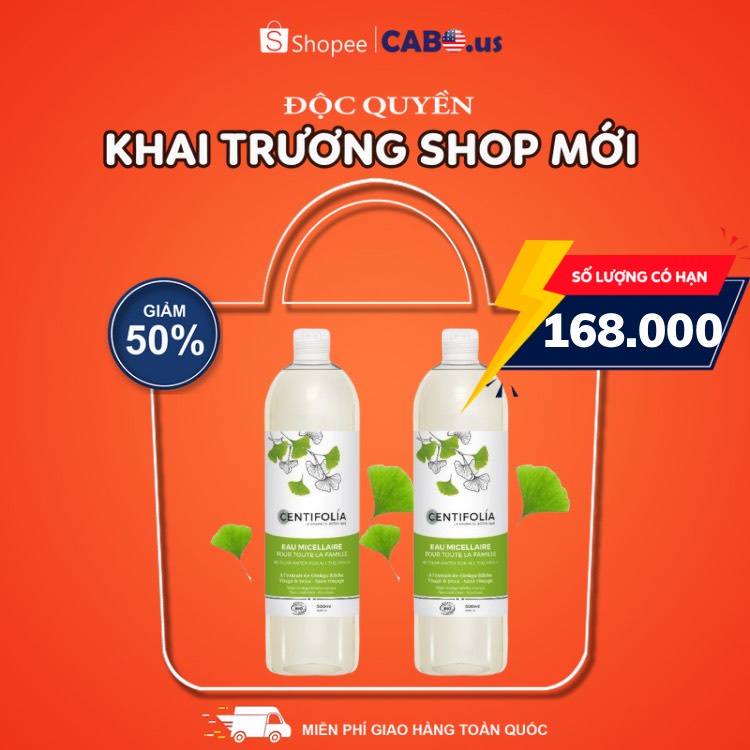 Nước Tẩy Trang Rau Má Centifolia Eau Micellaire 500ml CABOUS056 Tẩy Trang Đa Năng Hữa Cơ Giúp Sáng Da, Mờ Thâm, Dịu Nhẹ