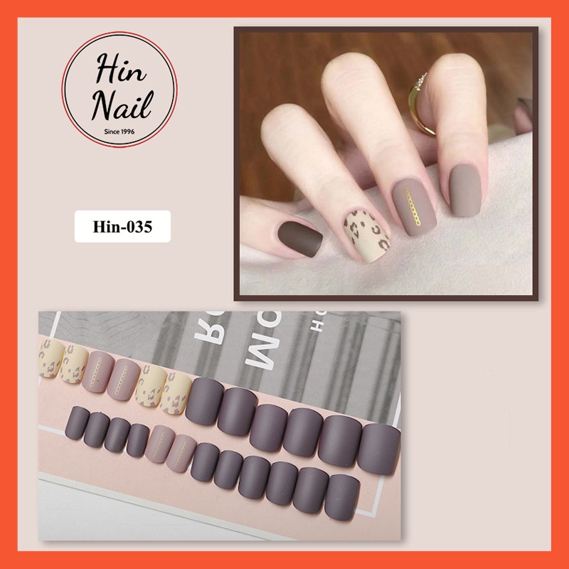 bộ móng tay giả kèm keo Hin Nail 24 móng giả sơn lì họa tiết nổi 3D