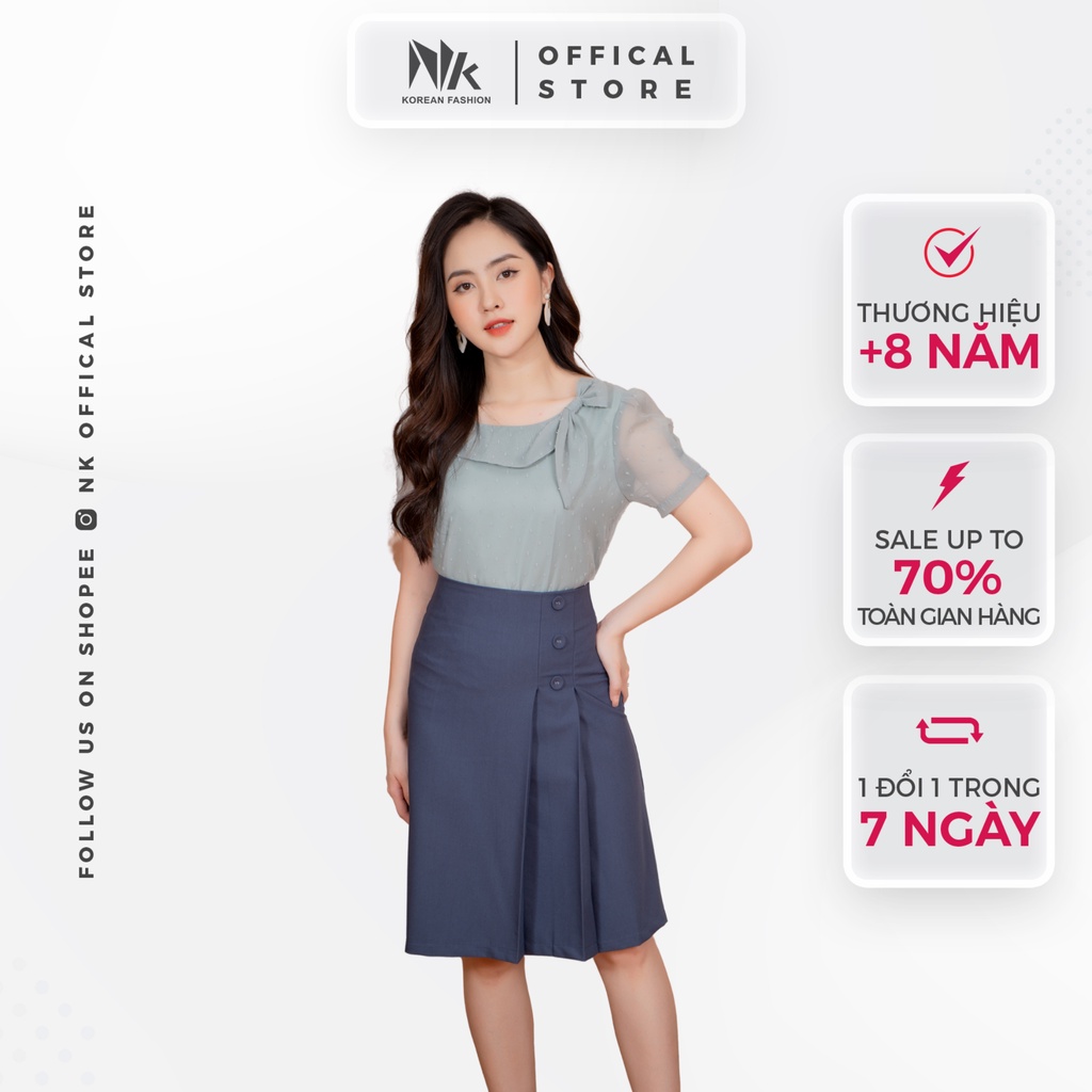 Chân Váy Nữ Công Sở NK Fashion Xếp Ly Cạp Đứng Cúc Bọc, Chất Vải Hản Mềm Mịn, Co Giãn NKFCV2103001