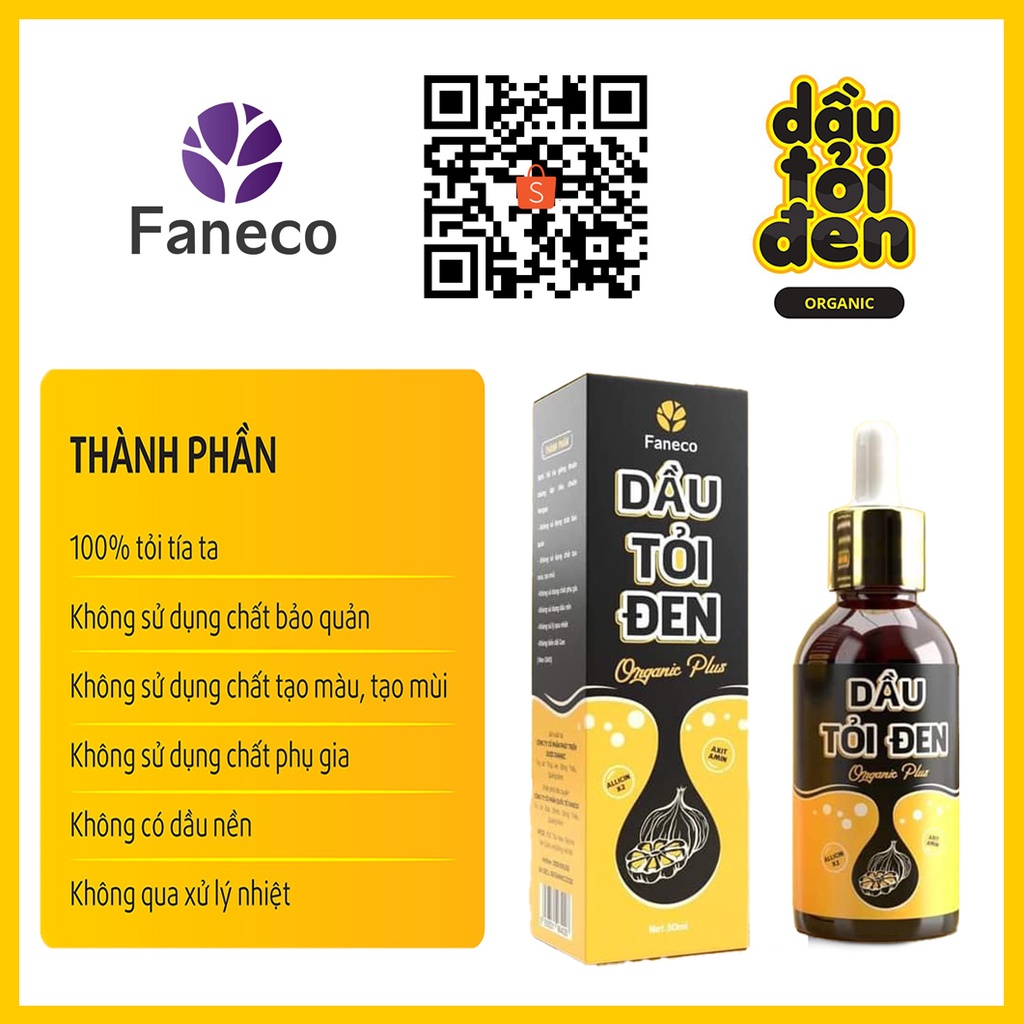 TINH DẦU THẢO DƯỢC TỎI ĐEN ORGANIC PLUS FANECO 30ML / TINH DẦU TỎI ĐEN OMEGA 3 FANECO