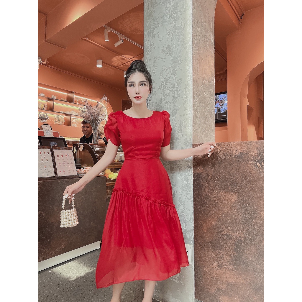 Đầm voan ánh kim thiết kết bèo xéo DAM0310 – Lady Fashion