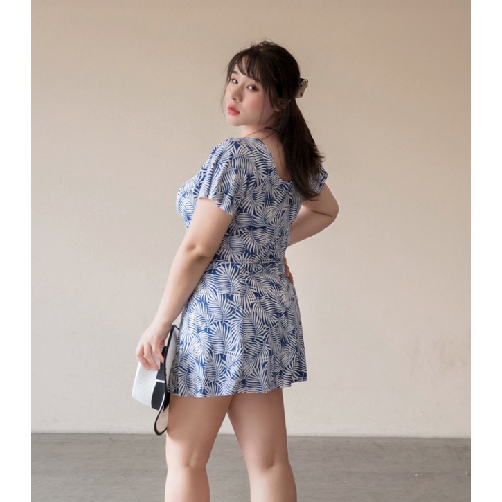 Bộ đồ bơi nữ liền thân dáng váy họa tiết lá có size lớn