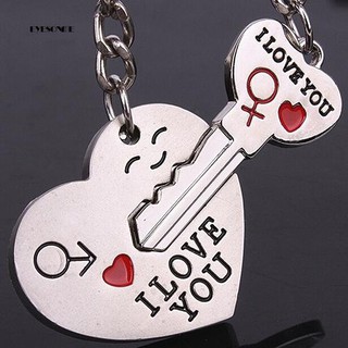Set 2 móc khóa ghép hình chìa khoá và trái tim khắc chữ I Love You cho cặp đôi