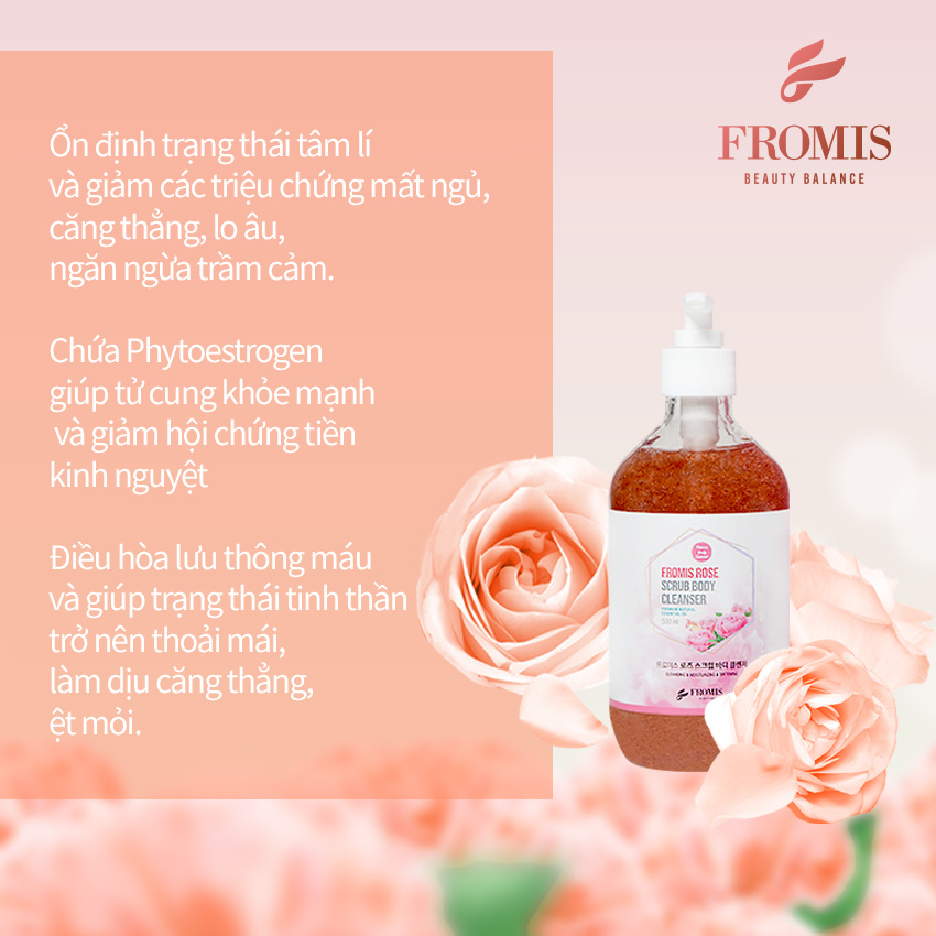 SỮA TẮM TẨY DA CHẾT HƯƠNG HOA HỒNG FROMIS_Fromis Rose scrub body cleanser 500ml