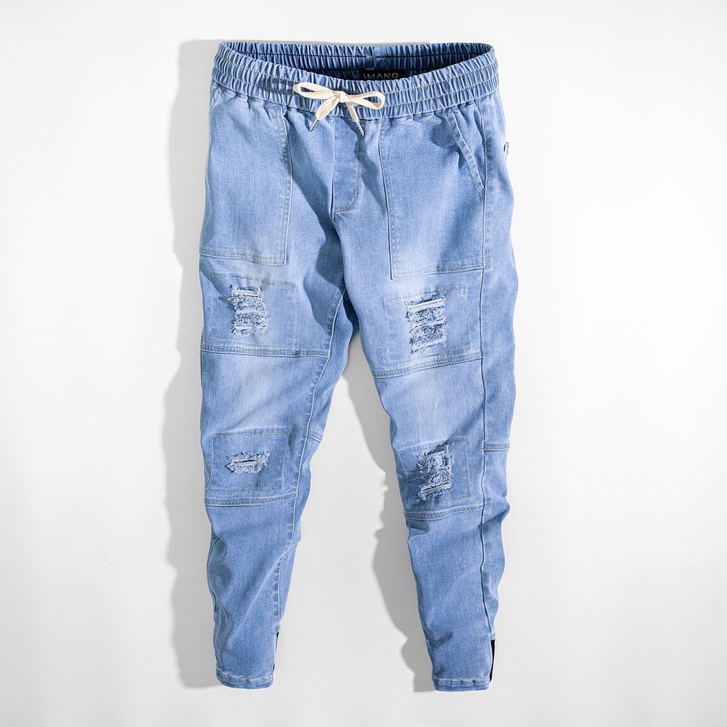 Quần Jean Nam Rách Gối Joger - Quần Bò Nam Jogger Phong Cách Thể Thao MQ02