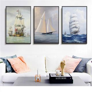 Tranh treo tường hình thuyền buồm trang trí theo phong cách vintage