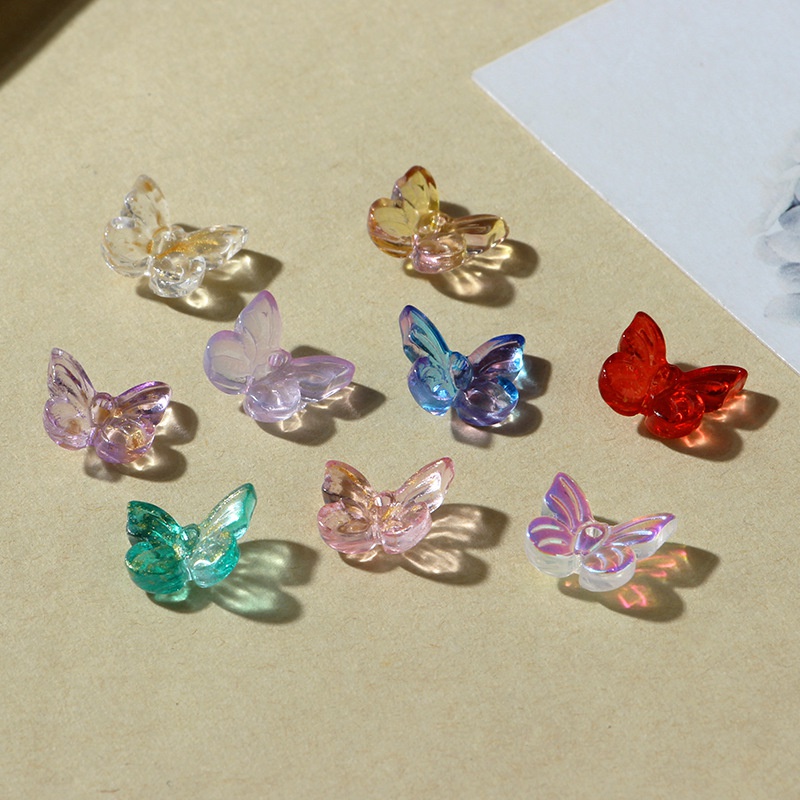 Set 10 Bông Tai Xỏ Hạt Thủy Tinh Hình Bướm Nhiều Màu Sắc Diy