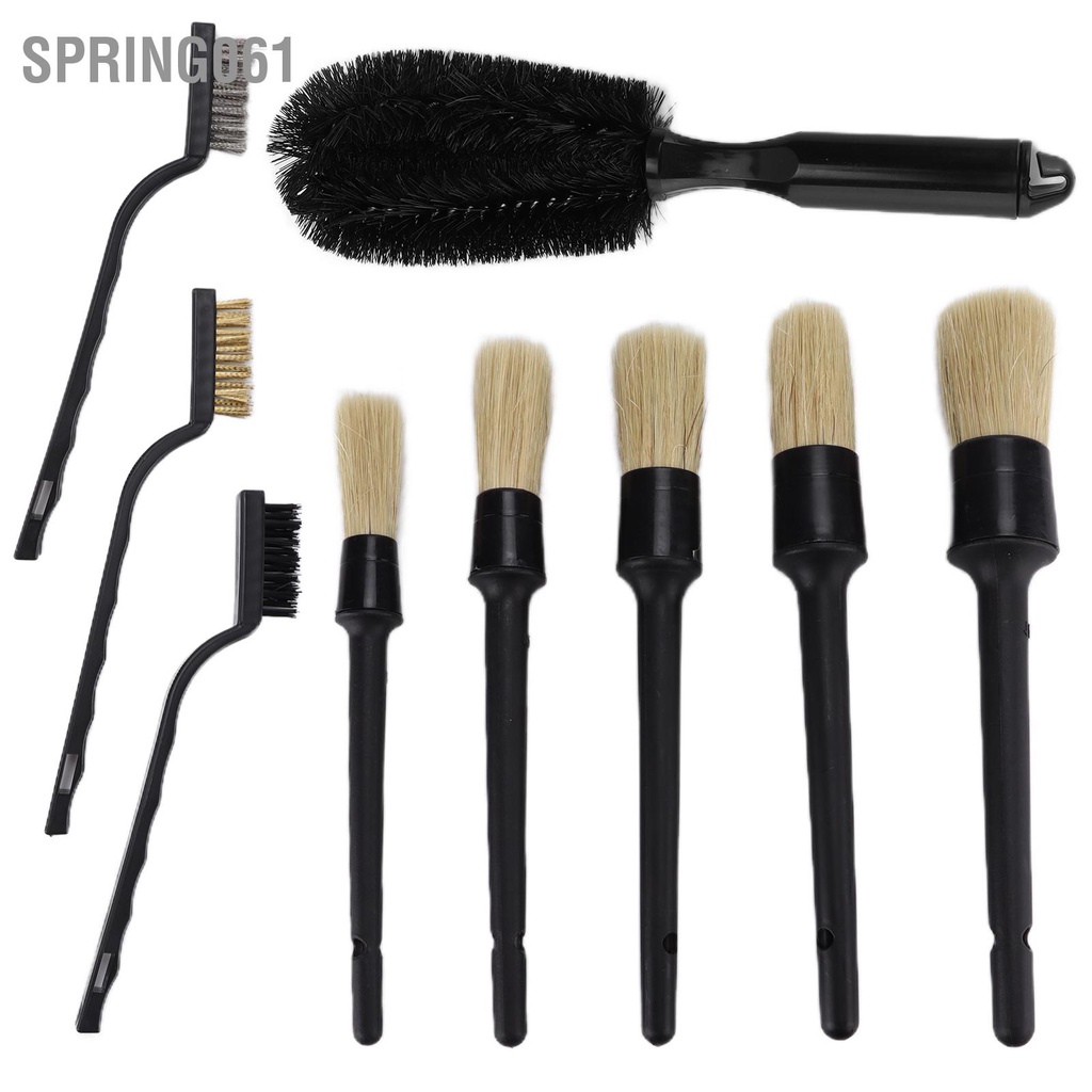 Spring061 9 cái Xe Chi Tiết Bàn Chải Bộ Dụng Cụ Chà Công Làm Sạch Cho Nội Thất Bên Ngoài Bánh xe Bảng điều khiển