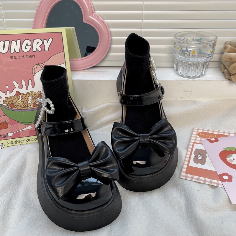 Giày lolita nữ độn đế cao,Giày da ulzzang nữ phong cách Hàn Quốc LT16