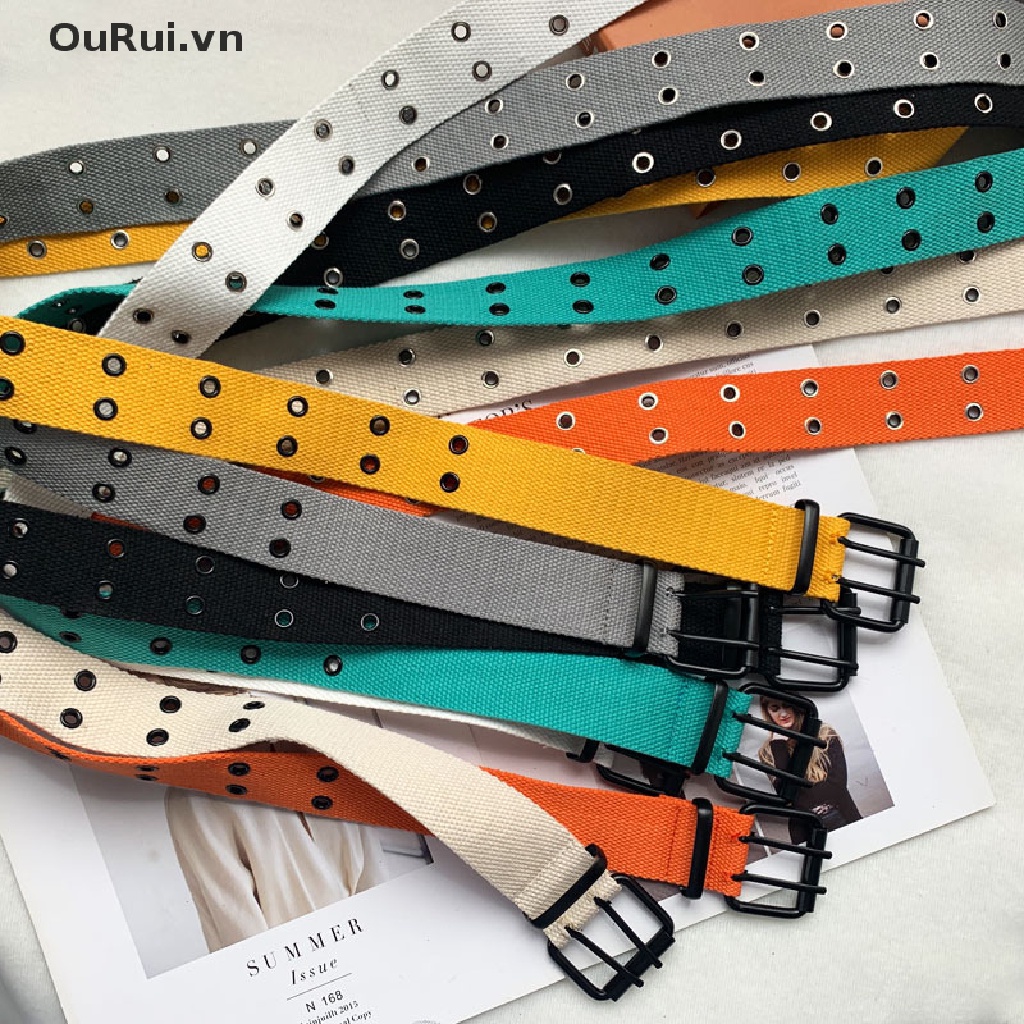 Thắt lưng vải canvas khóa đôi phong cách Harajuku cá tính cho nam nữ