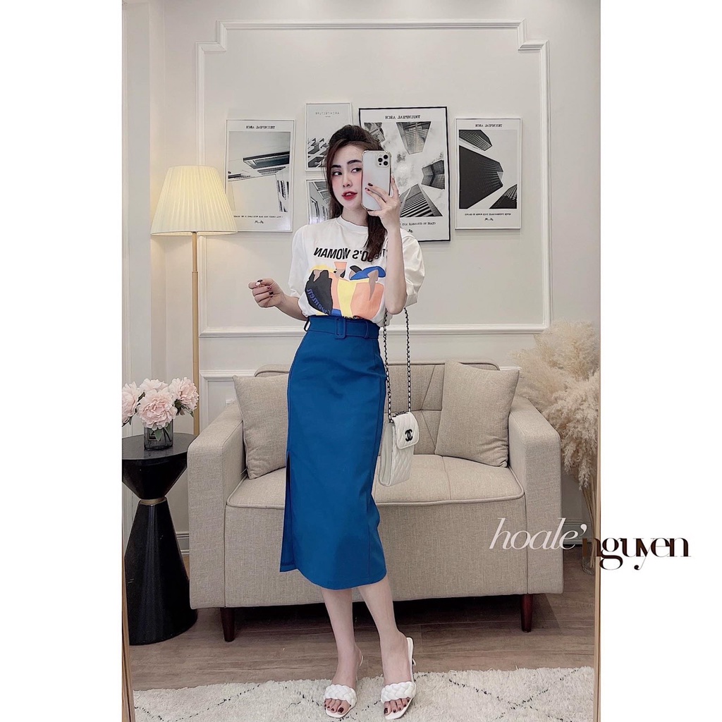 SET ÁO MIX CHÂN VÁY XANH KÈM ĐAI SIÊU XINH SET232